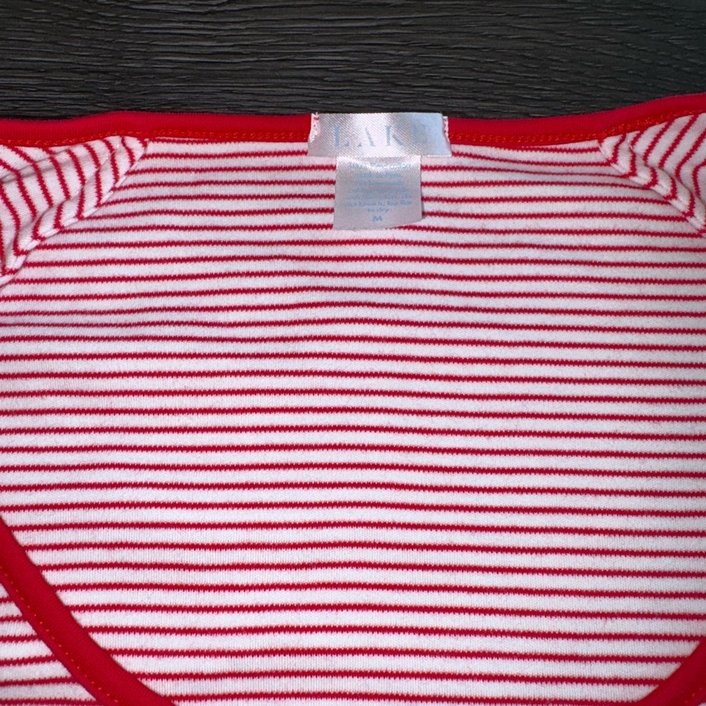 LAKE Pima cotton medium Striped red & White Long Sleeve Top with Red Trim - Picture 4 of 7